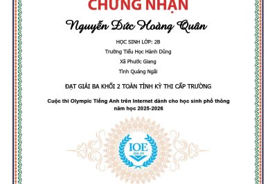 Giấy chứng nhận IOE của các em trường TH Hành Dũng